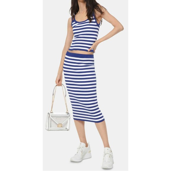 Michael Kors Skirt Striped Sweater Blue White Sz XL NEW NWT 304 - Picture 4 of 4